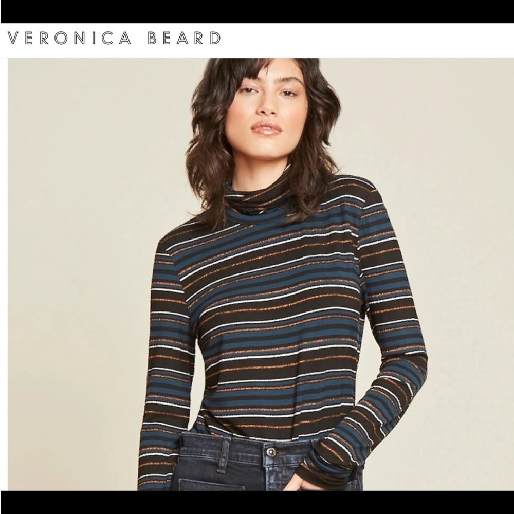 Veronica Beard Navy and Black Striped Long Sleeve Top